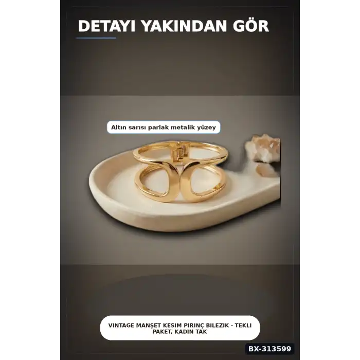 Vintage Manşet Kesim Pirinç Bilezik - Tekli Paket, Kadın Takı Aksesuarı BX-313599
