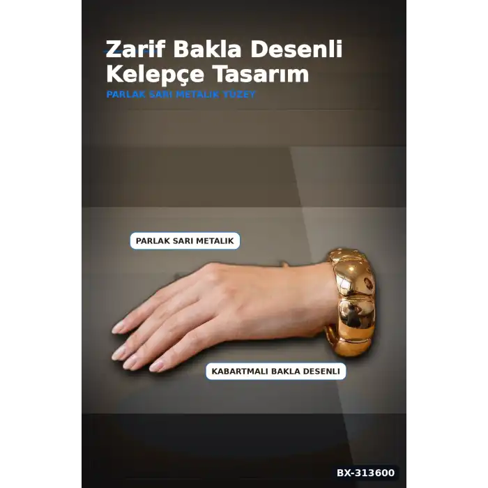 Vintage Bakla Desenli Pirinç Kalın Kelepçe Bileklik - 1 Adet, Kadın Takı Aksesuarı BX-313600