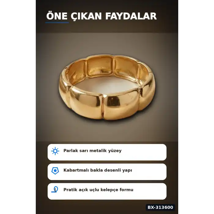 Vintage Bakla Desenli Pirinç Kalın Kelepçe Bileklik - 1 Adet, Kadın Takı Aksesuarı BX-313600
