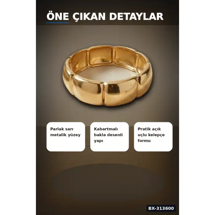 Vintage Bakla Desenli Pirinç Kalın Kelepçe Bileklik - 1 Adet, Kadın Takı Aksesuarı BX-313600