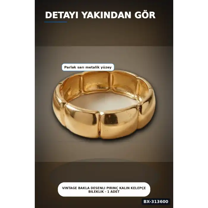 Vintage Bakla Desenli Pirinç Kalın Kelepçe Bileklik - 1 Adet, Kadın Takı Aksesuarı BX-313600