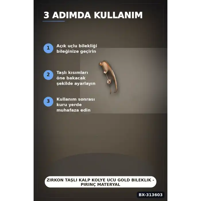 Zirkon Taşlı Kalp Kolye Ucu Gold Bileklik - Pirinç Materyal Kadın Aksesuarı BX-313603