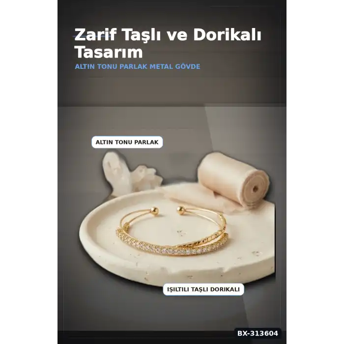 Pirinç Dorikali Zirkon Taşlı Kadın Bileklik - 1 Adet Tonu Takı Aksesuarı BX-313604