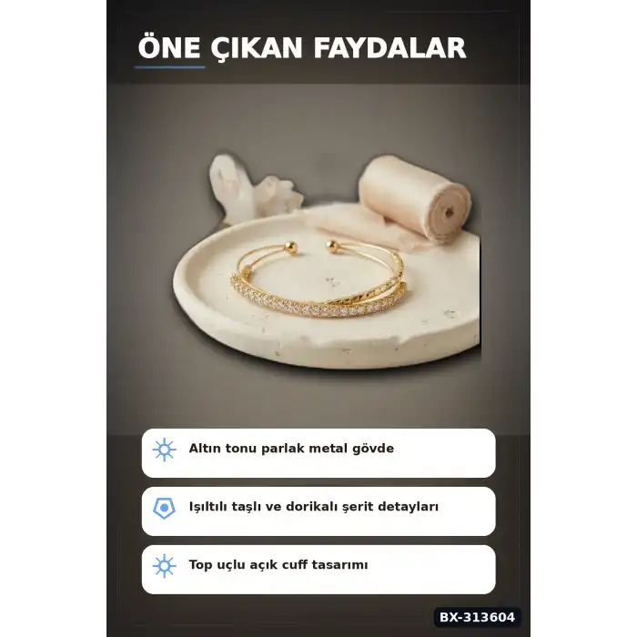 Pirinç Dorikali Zirkon Taşlı Kadın Bileklik - 1 Adet Tonu Takı Aksesuarı BX-313604