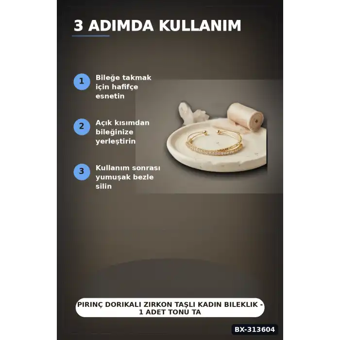 Pirinç Dorikali Zirkon Taşlı Kadın Bileklik - 1 Adet Tonu Takı Aksesuarı BX-313604