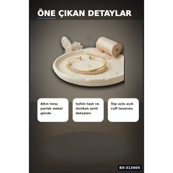 Pirinç Dorikali Zirkon Taşlı Kadın Bileklik - 1 Adet Tonu Takı Aksesuarı BX-313604