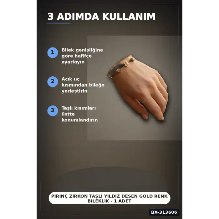 Pirinç Zirkon Taşlı Yıldız Desen Gold Renk Bileklik - 1 Adet Bayan Takı BX-313606