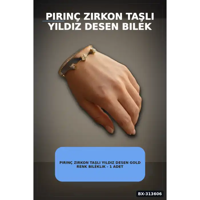 Pirinç Zirkon Taşlı Yıldız Desen Gold Renk Bileklik - 1 Adet Bayan Takı BX-313606