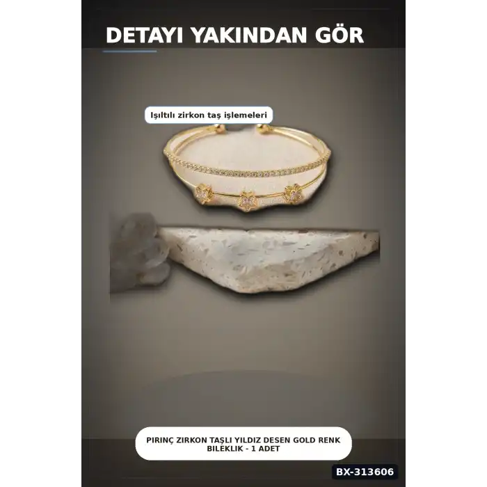 Pirinç Zirkon Taşlı Yıldız Desen Gold Renk Bileklik - 1 Adet Bayan Takı BX-313606