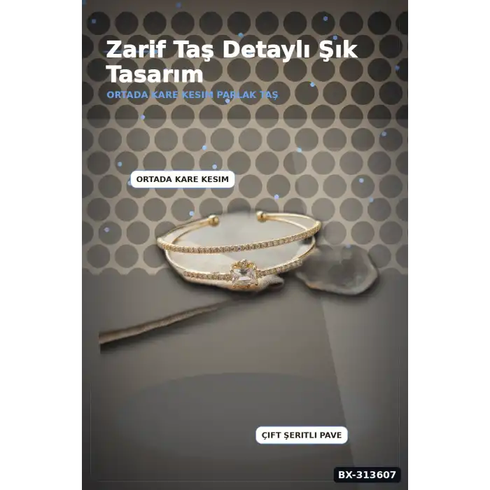 Simetrik Kare Kesim Zirkon Taşlı Pirinç Kadın Bileklik 18 cm Tekli Paket BX-313607