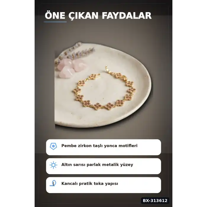 Pirinç Yonca Desenli Zirkon Taşlı Kadın Bileklik - Tekli Paket, Rengi Zarif Aksesuar BX-313612