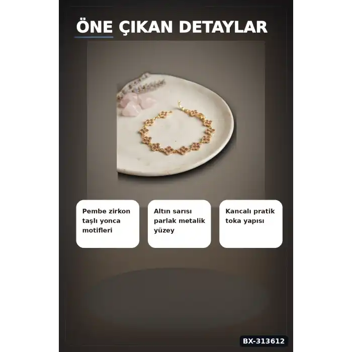 Pirinç Yonca Desenli Zirkon Taşlı Kadın Bileklik - Tekli Paket, Rengi Zarif Aksesuar BX-313612