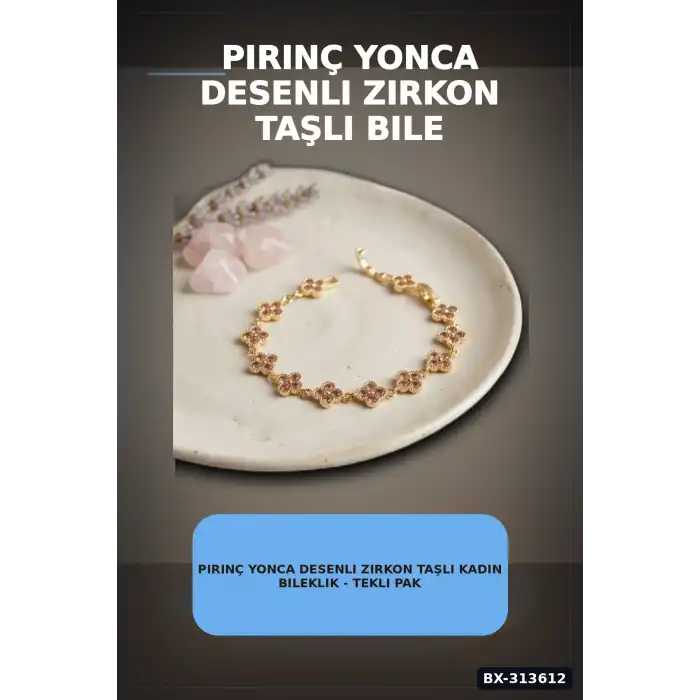 Pirinç Yonca Desenli Zirkon Taşlı Kadın Bileklik - Tekli Paket, Rengi Zarif Aksesuar BX-313612
