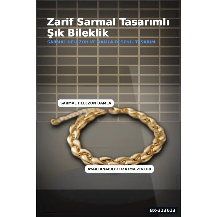Pirinç Sarmal Helezon Damla Desenli 18 cm Kadın Bileklik - Tekli Paket BX-313613