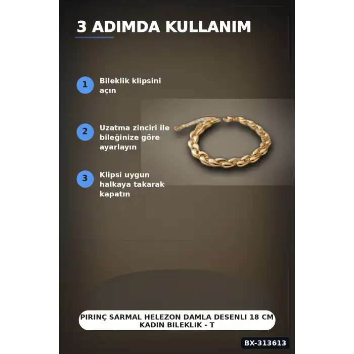 Pirinç Sarmal Helezon Damla Desenli 18 cm Kadın Bileklik - Tekli Paket BX-313613