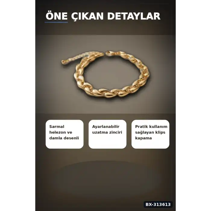 Pirinç Sarmal Helezon Damla Desenli 18 cm Kadın Bileklik - Tekli Paket BX-313613