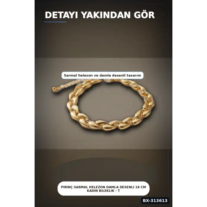 Pirinç Sarmal Helezon Damla Desenli 18 cm Kadın Bileklik - Tekli Paket BX-313613