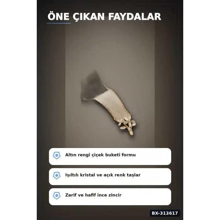 Zirkon Taşlı Pirinç Çiçek Kolye 45 cm Zincirli Görünümlü Kadın Takısı BX-313617