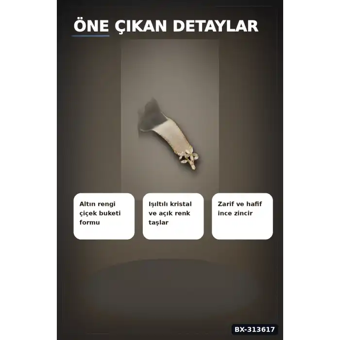 Zirkon Taşlı Pirinç Çiçek Kolye 45 cm Zincirli Görünümlü Kadın Takısı BX-313617