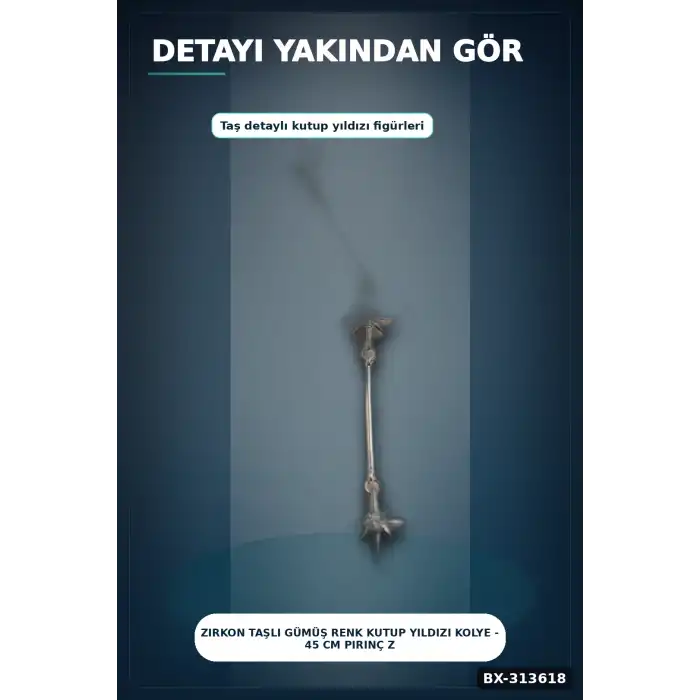 Zirkon Taşlı Gümüş Renk Kutup Yıldızı Kolye - 45 cm Pirinç Zincir Kadın Takı BX-313618
