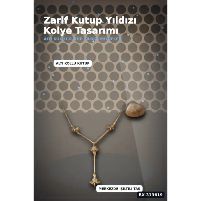 45 Cm Zincirli Pirinç Kutup Yıldızı Kolye - Zirkon Taşlı Kadın Bijuteri Takı BX-313619