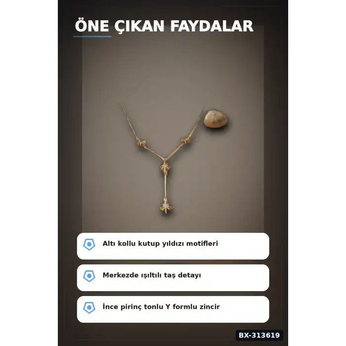 45 Cm Zincirli Pirinç Kutup Yıldızı Kolye - Zirkon Taşlı Kadın Bijuteri Takı BX-313619