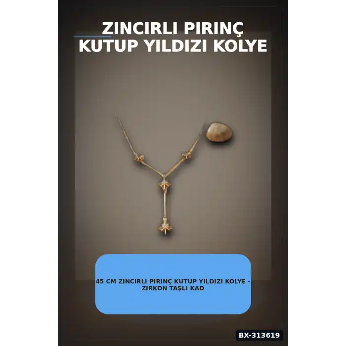 45 Cm Zincirli Pirinç Kutup Yıldızı Kolye - Zirkon Taşlı Kadın Bijuteri Takı BX-313619