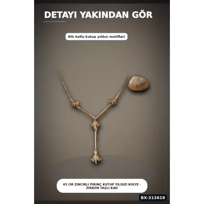 45 Cm Zincirli Pirinç Kutup Yıldızı Kolye - Zirkon Taşlı Kadın Bijuteri Takı BX-313619
