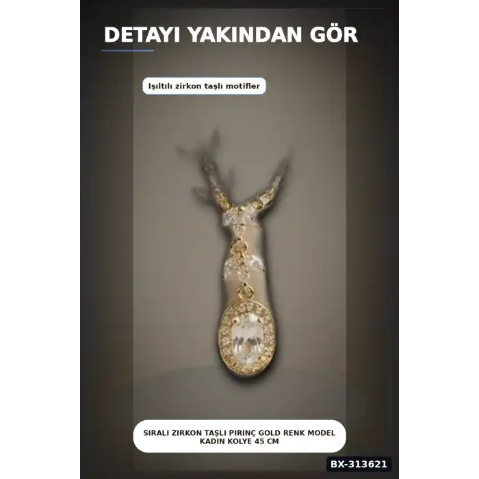 Sıralı Zirkon Taşlı Pirinç Gold Renk Model Kadın Kolye 45 cm Zincir Hediyelik BX-313621