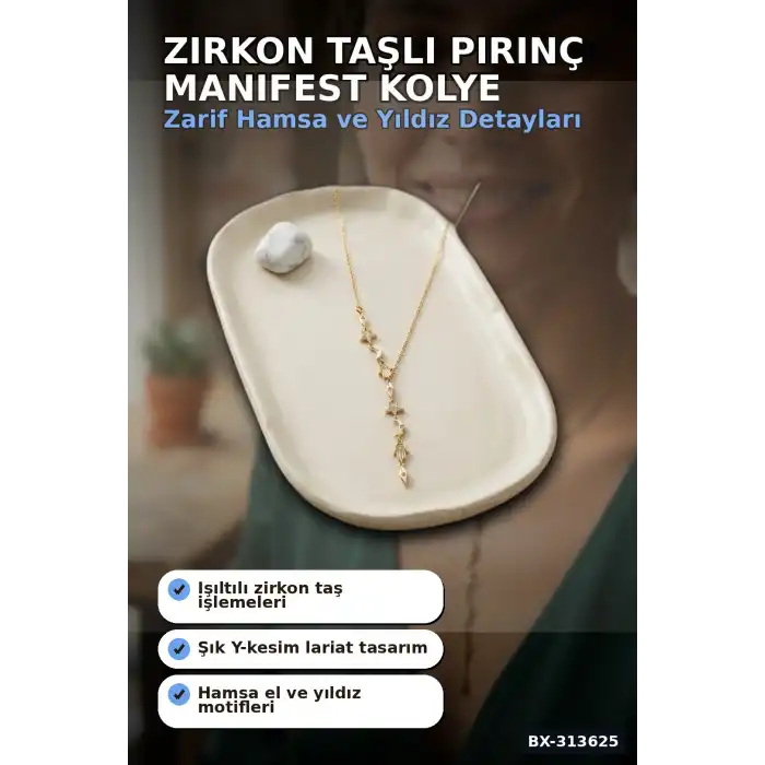 Zirkon Taşlı 45 Cm Pirinç Gold Manifest Model Kolye - Kadın Takı Aksesuar BX-313625