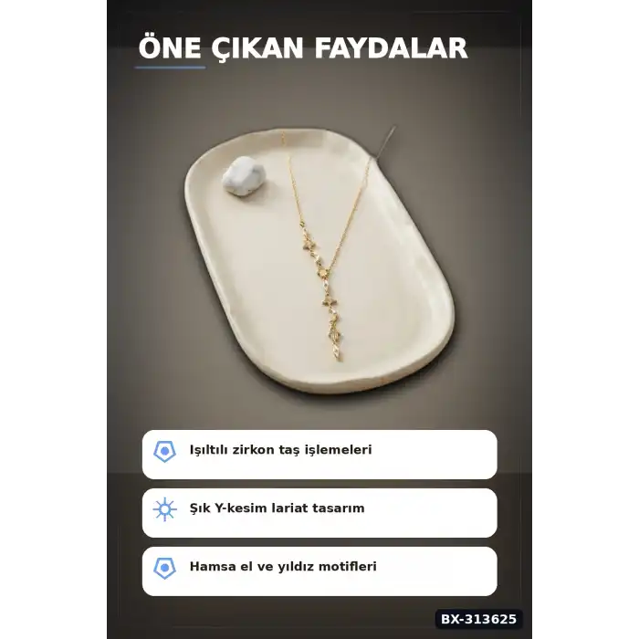 Zirkon Taşlı 45 Cm Pirinç Gold Manifest Model Kolye - Kadın Takı Aksesuar BX-313625