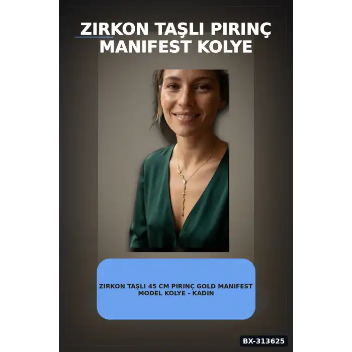 Zirkon Taşlı 45 Cm Pirinç Gold Manifest Model Kolye - Kadın Takı Aksesuar BX-313625