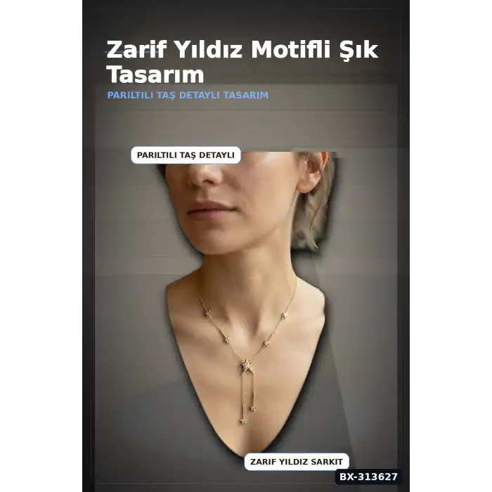 Zirkon Taşlı Yıldız Model Pirinç Kolye - 45 cm Zincir Uzunluğu, Kadın İçin BX-313627