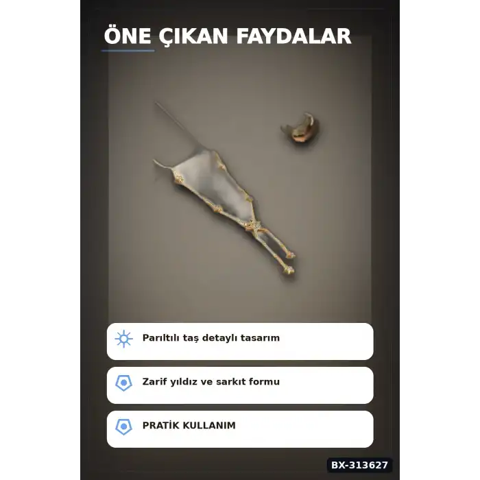 Zirkon Taşlı Yıldız Model Pirinç Kolye - 45 cm Zincir Uzunluğu, Kadın İçin BX-313627