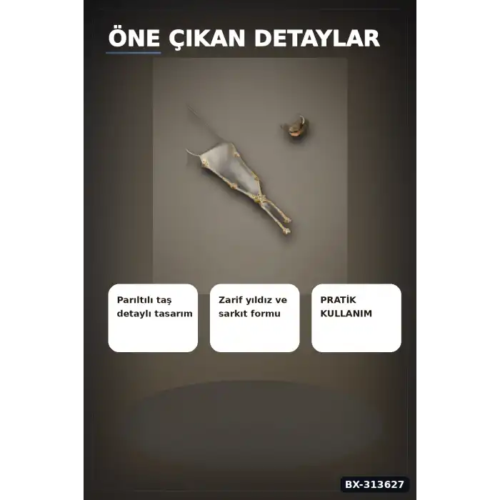 Zirkon Taşlı Yıldız Model Pirinç Kolye - 45 cm Zincir Uzunluğu, Kadın İçin BX-313627