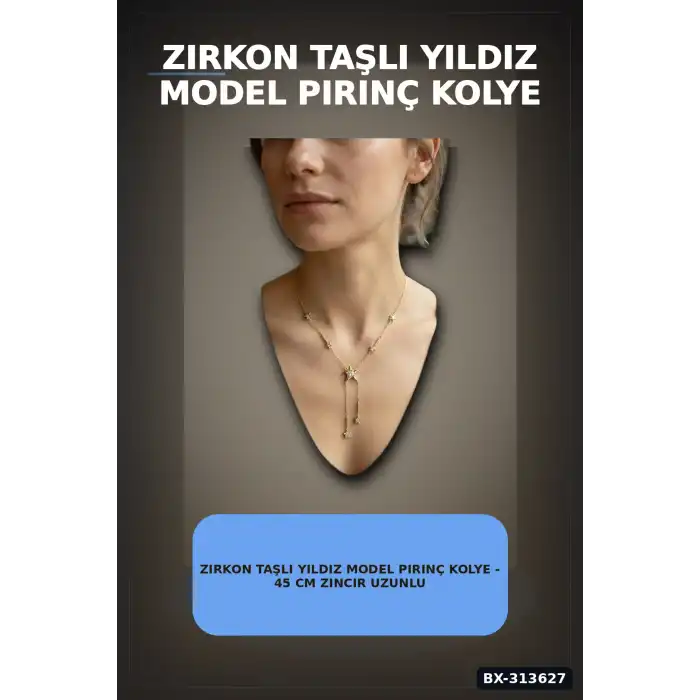 Zirkon Taşlı Yıldız Model Pirinç Kolye - 45 cm Zincir Uzunluğu, Kadın İçin BX-313627