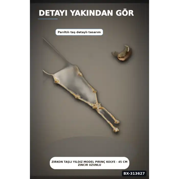 Zirkon Taşlı Yıldız Model Pirinç Kolye - 45 cm Zincir Uzunluğu, Kadın İçin BX-313627