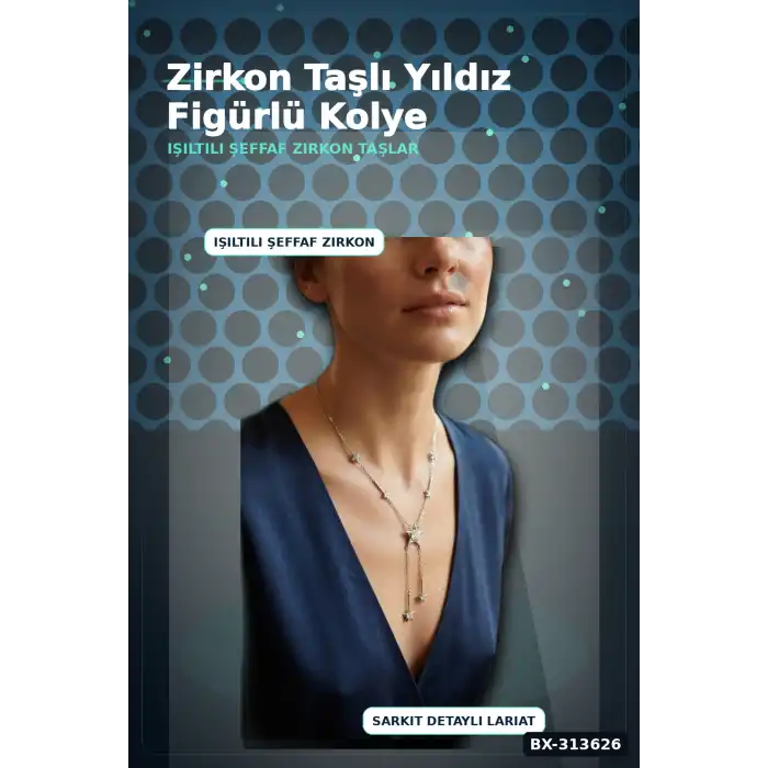 Pirinç Gümüş Tonu Zirkon Taşlı Yıldız Model Kadın Kolye 45 cm Takı Aksesuar BX-313626