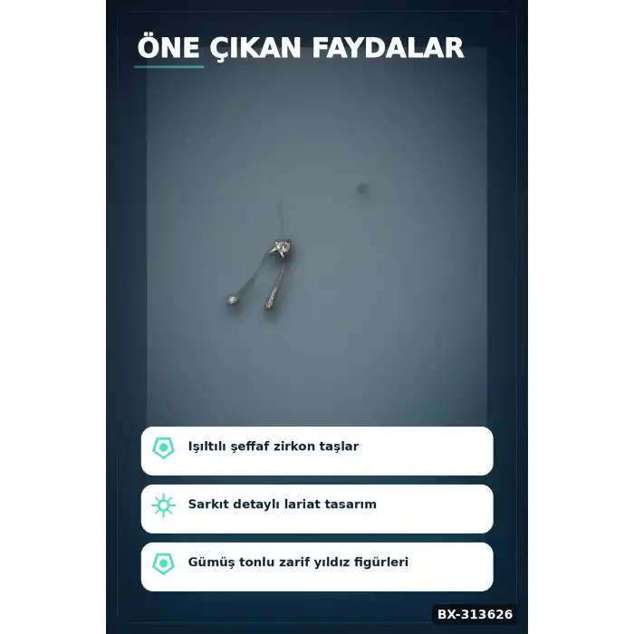 Pirinç Gümüş Tonu Zirkon Taşlı Yıldız Model Kadın Kolye 45 cm Takı Aksesuar BX-313626