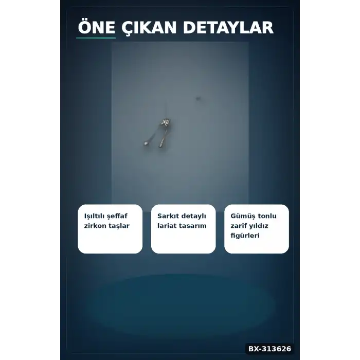 Pirinç Gümüş Tonu Zirkon Taşlı Yıldız Model Kadın Kolye 45 cm Takı Aksesuar BX-313626