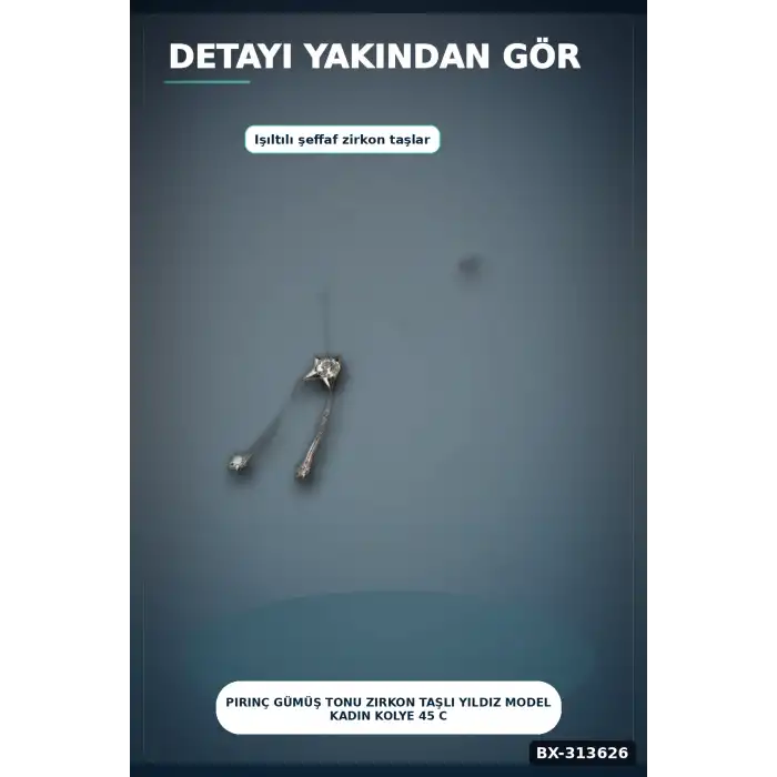 Pirinç Gümüş Tonu Zirkon Taşlı Yıldız Model Kadın Kolye 45 cm Takı Aksesuar BX-313626