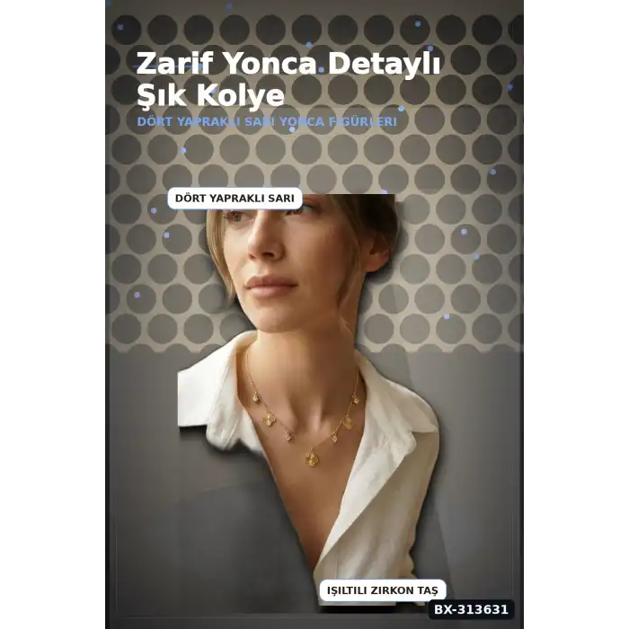 Yonca Desenli Zirkon Taşlı 45 Cm Pirinç Bijuteri Kolye - Günlük Kullanıma Uygun BX-313631