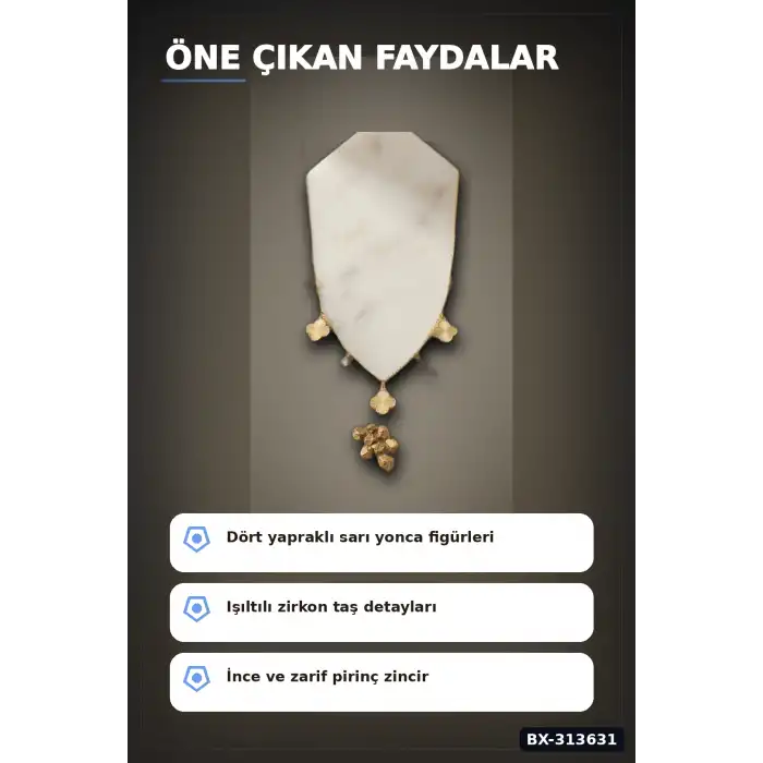 Yonca Desenli Zirkon Taşlı 45 Cm Pirinç Bijuteri Kolye - Günlük Kullanıma Uygun BX-313631
