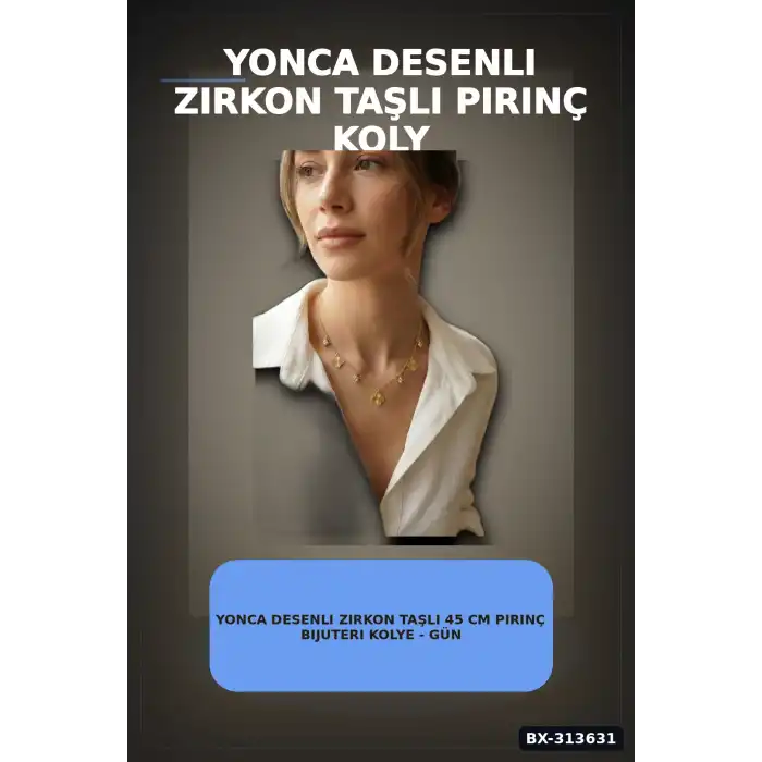 Yonca Desenli Zirkon Taşlı 45 Cm Pirinç Bijuteri Kolye - Günlük Kullanıma Uygun BX-313631
