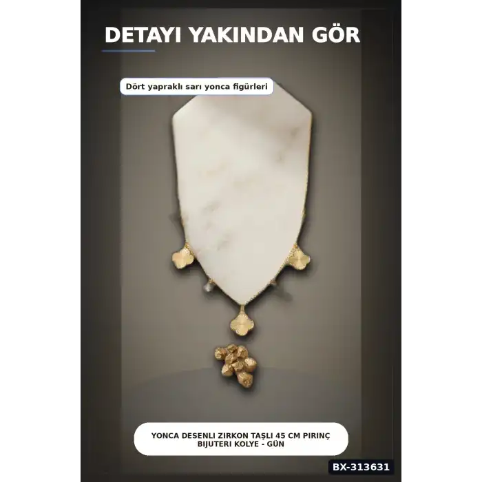 Yonca Desenli Zirkon Taşlı 45 Cm Pirinç Bijuteri Kolye - Günlük Kullanıma Uygun BX-313631
