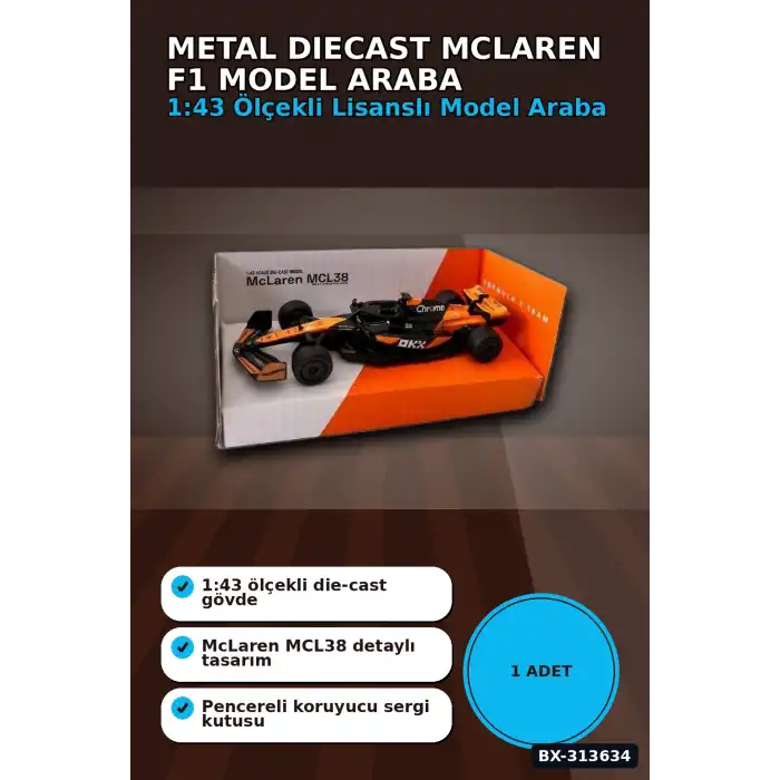 Metal Diecast 1:43 McLaren F1 Çek Bırak Araba - Lisanslı Model, Koleksiyonluk Oyuncak BX-313634