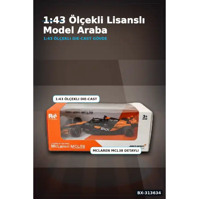 Metal Diecast 1:43 McLaren F1 Çek Bırak Araba - Lisanslı Model, Koleksiyonluk Oyuncak BX-313634