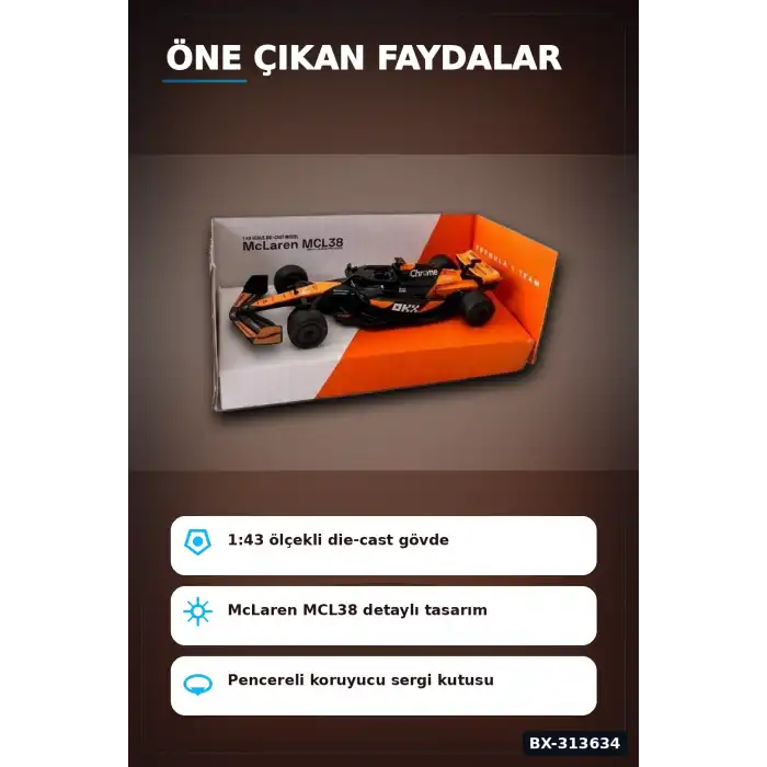 Metal Diecast 1:43 McLaren F1 Çek Bırak Araba - Lisanslı Model, Koleksiyonluk Oyuncak BX-313634
