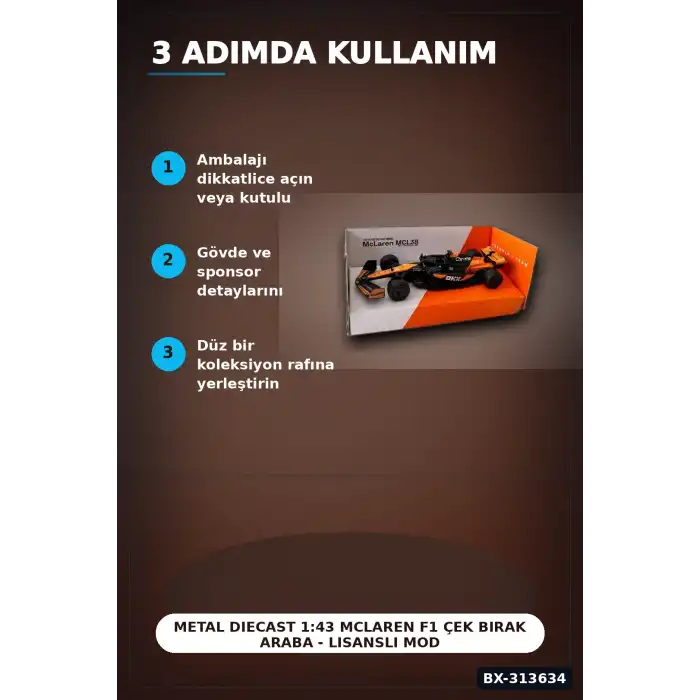 Metal Diecast 1:43 McLaren F1 Çek Bırak Araba - Lisanslı Model, Koleksiyonluk Oyuncak BX-313634