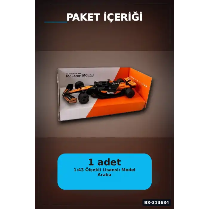 Metal Diecast 1:43 McLaren F1 Çek Bırak Araba - Lisanslı Model, Koleksiyonluk Oyuncak BX-313634